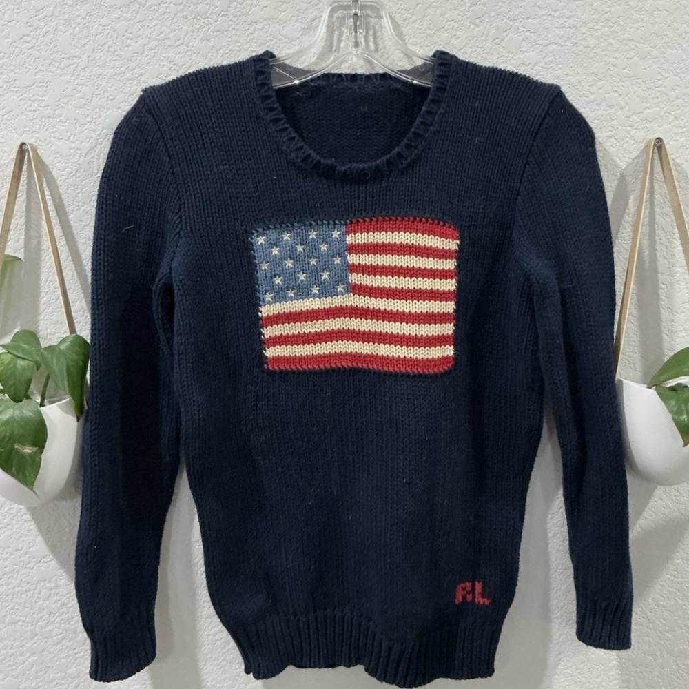 Ralph Lauren Sweater women’s XS Blue USA Flag Sweater Vintage